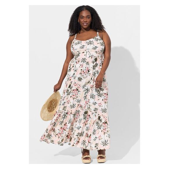 Torrid Pink&Green Tropical Print Maxi Dress Sz.4 - Picture 1 of 14